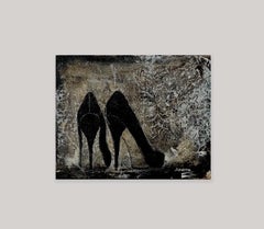 Head Over Heels #2, 8"x10", Still Life Painting On Canvas, Black Shoes