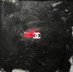 Homenaje A Chanel - Obra De Arte 5 "x5", Marco 10 "x10", Blanco Y Negro, Rojo, Arte Pequeño