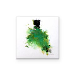 I Went To A Garden Party - (6,5 po. x 6,5 po., vert, noir, robe, œuvre d'art sur papier)