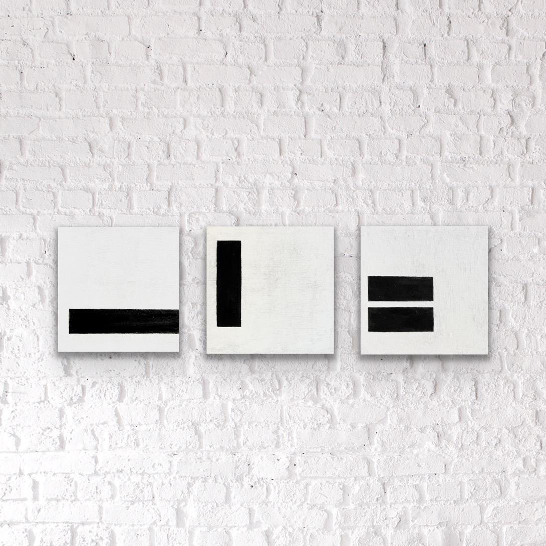 Weniger - 1  (6 Zoll x6 Zoll“, Schwarz-Weiß, geometrisches, minimalistisches abstraktes Gemälde im Angebot 7