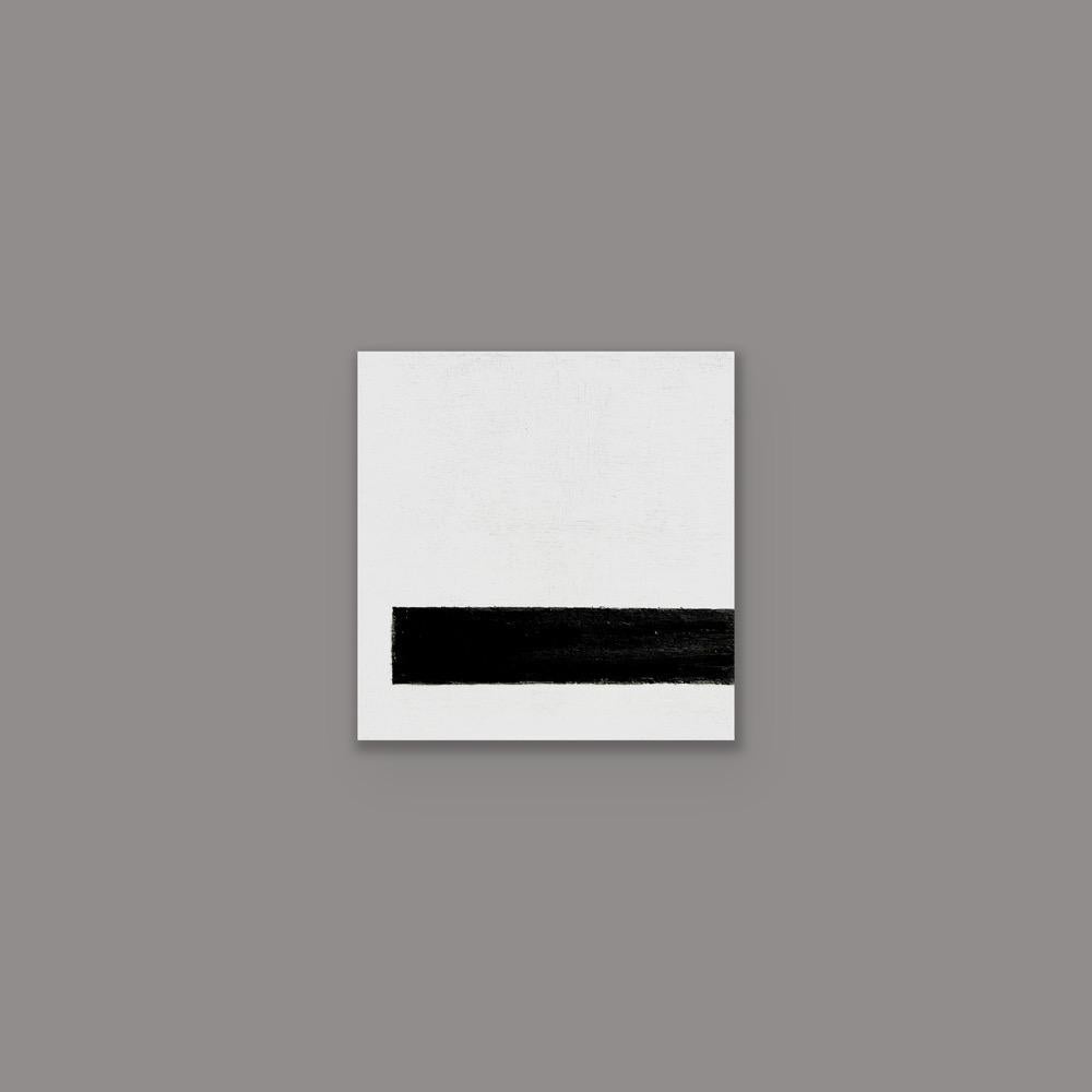 Less - 1  (6"x6", black and white, geometric, minimal abstract painting)