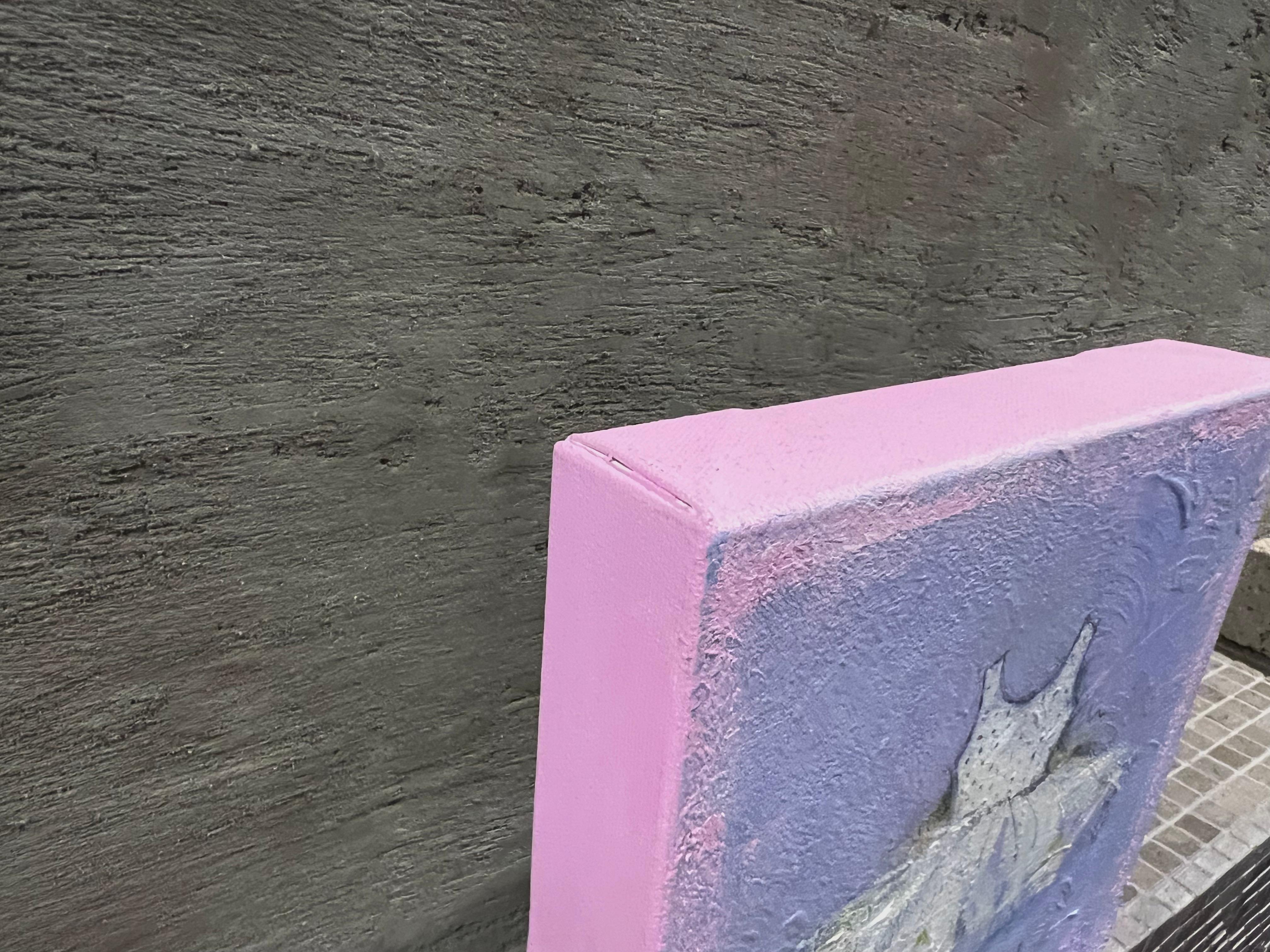 This is an original painting on canvas featuring a child's white ballerina tutu with soft shades of mauve, pink and green in the background. The painting comes to life with soft, flowing brushstrokes. Layers of paint create texture and movement,
