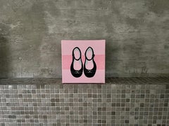 Scarpe da sera bambina #1, 6 "x6" Pittura su tela, Arte per bambini, Rosa, Nero