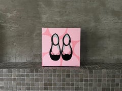 Scarpe da sera per bambina #2, 6 "x6", Pittura originale, Arte per bambini, Rosa, Nero