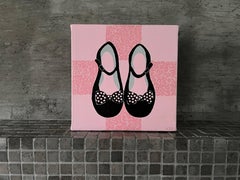 Scarpe da sera per bambina #3, 6 "x6", Pittura originale, Arte per bambini, Rosa, Nero
