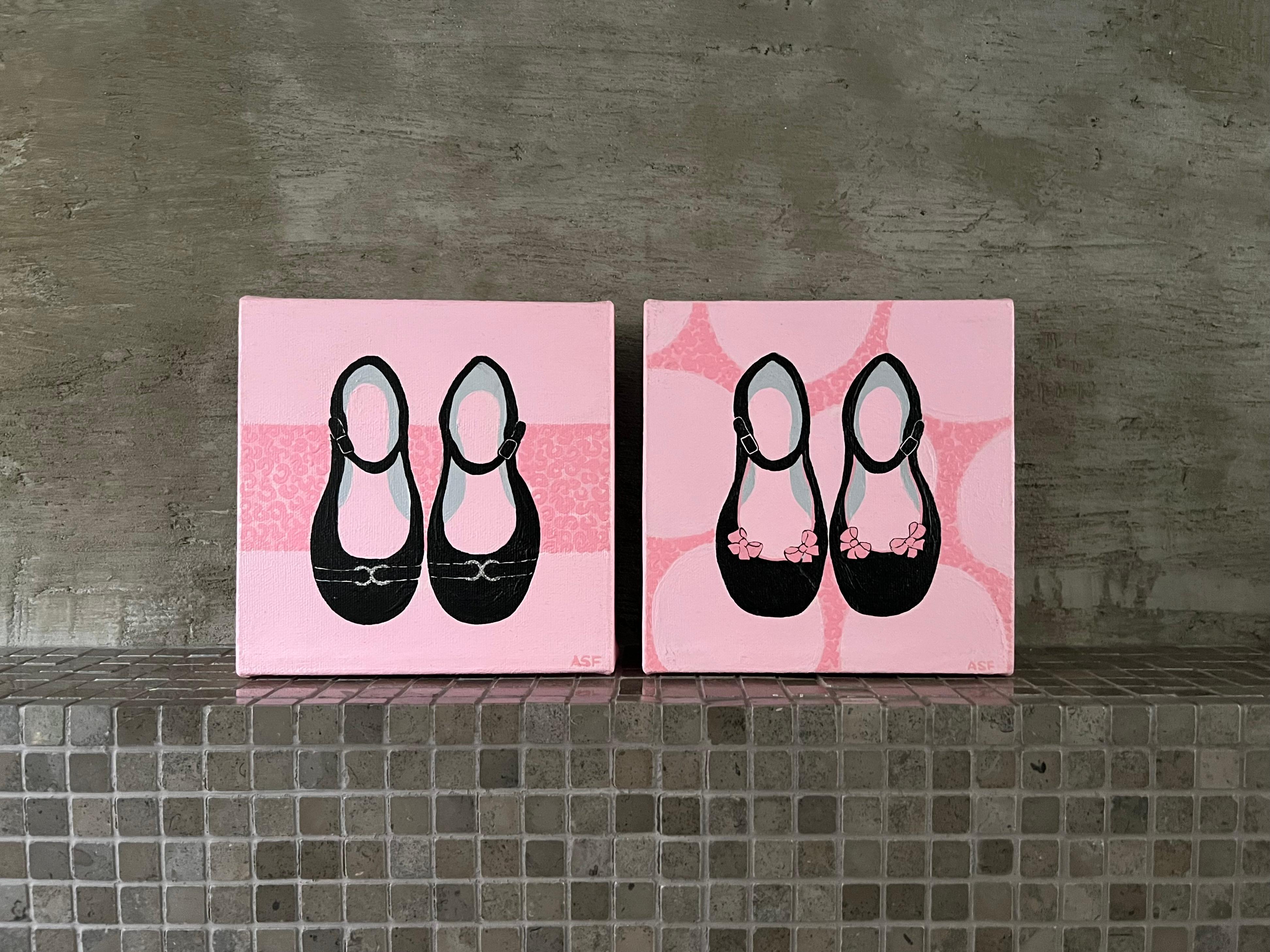 Scarpe da sera da bambina, set di 2 dipinti originali, 6 