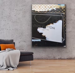 LOUIS - (48"x60", sac Louis Vuitton, peinture d'inspiration mode, marron, blanc)
