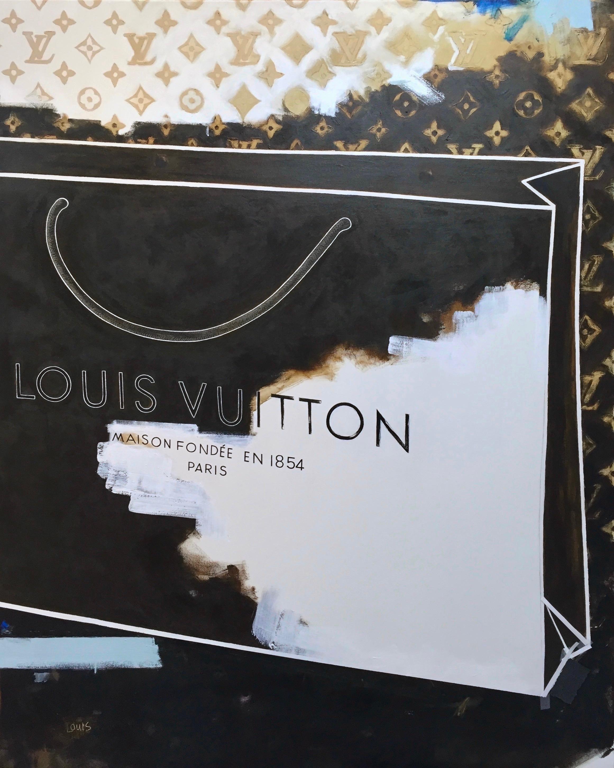 Louis - 60"x48", Louis Vuitton Painting, Fashion Shopping, Brown, White, Blue