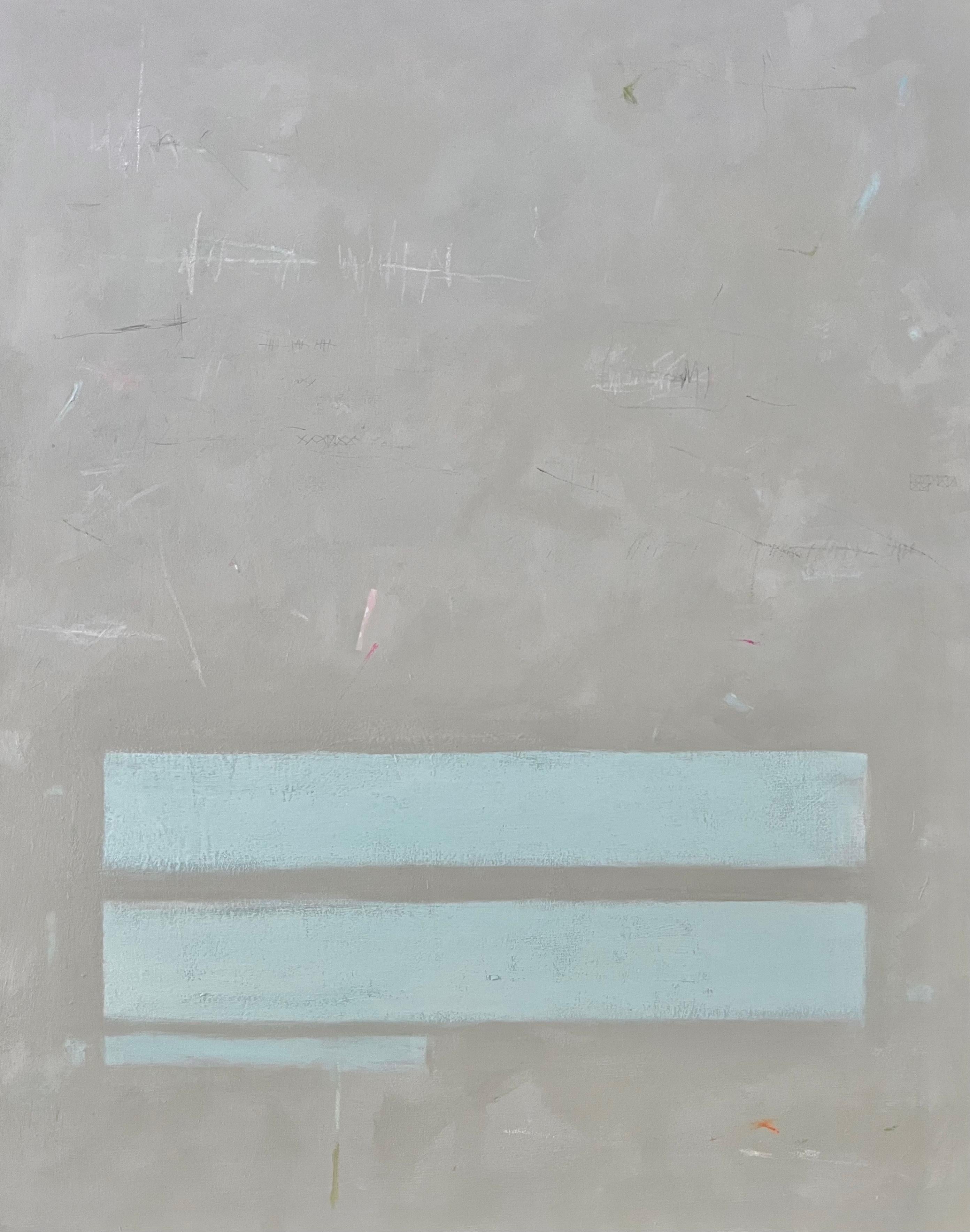 Blue Moody - (24"x30", gris et bleu, peinture abstraite minimale) - Art de Andrea Stajan-Ferkul