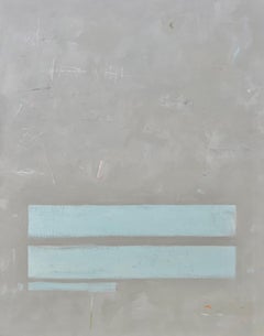 Blue Moody - (24"x30", gris et bleu, peinture abstraite minimale)