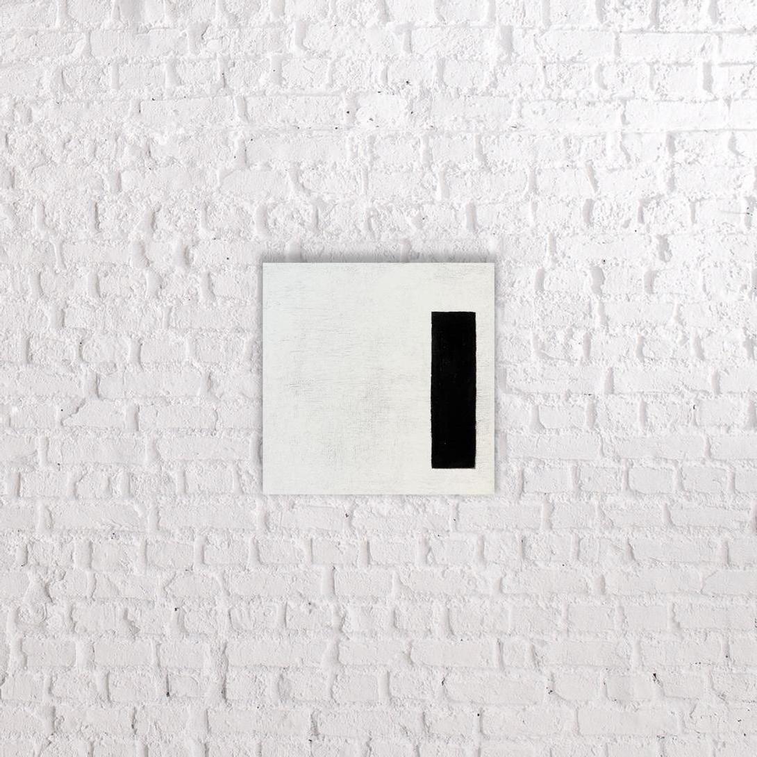 Andrea Stajan-Ferkul Abstract Painting – Mehr oder weniger #2 - 6"x6", Schwarz-Weiß, Moderne Kunst, Minimalistisches abstraktes Gemälde