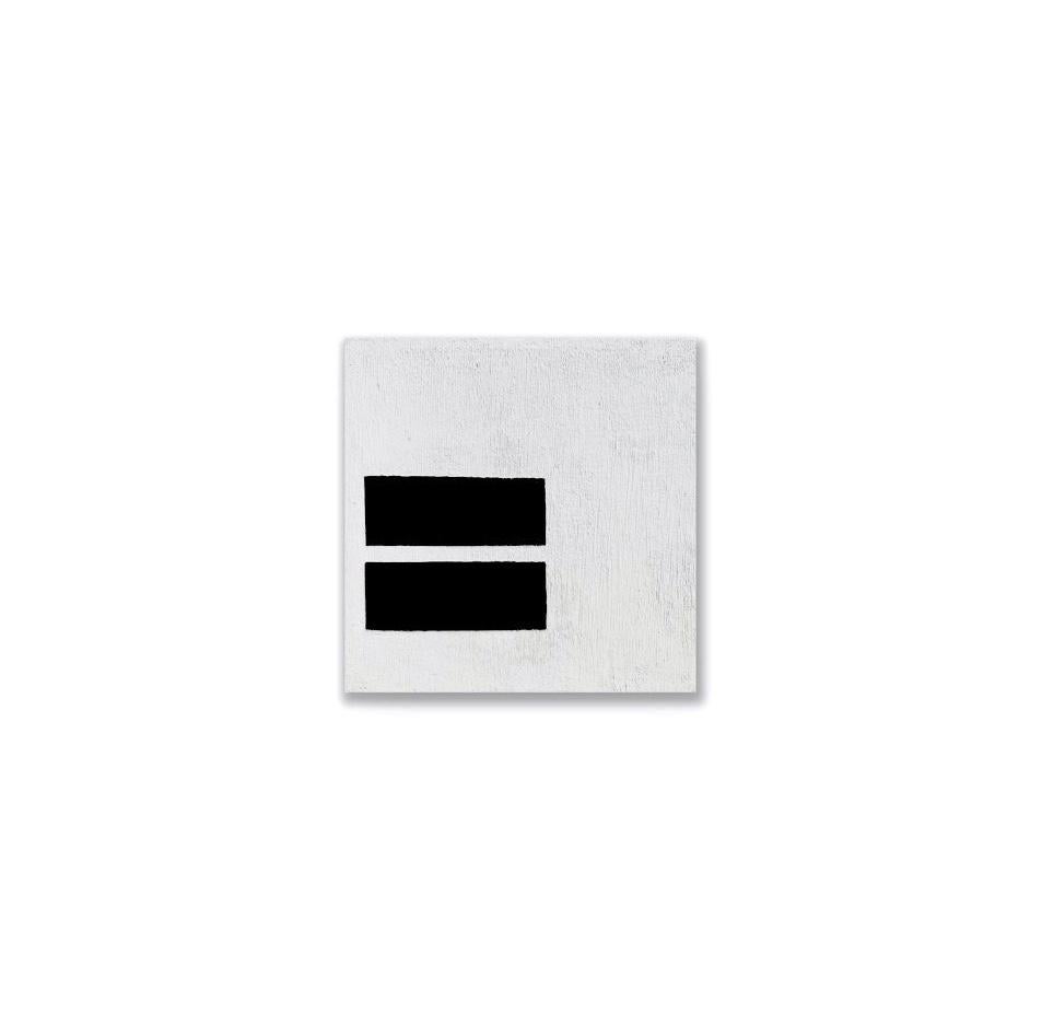 More Or Less #3, 6 "x6" Kleine minimalistische abstrakte Malerei, schwarz-weiß, modern