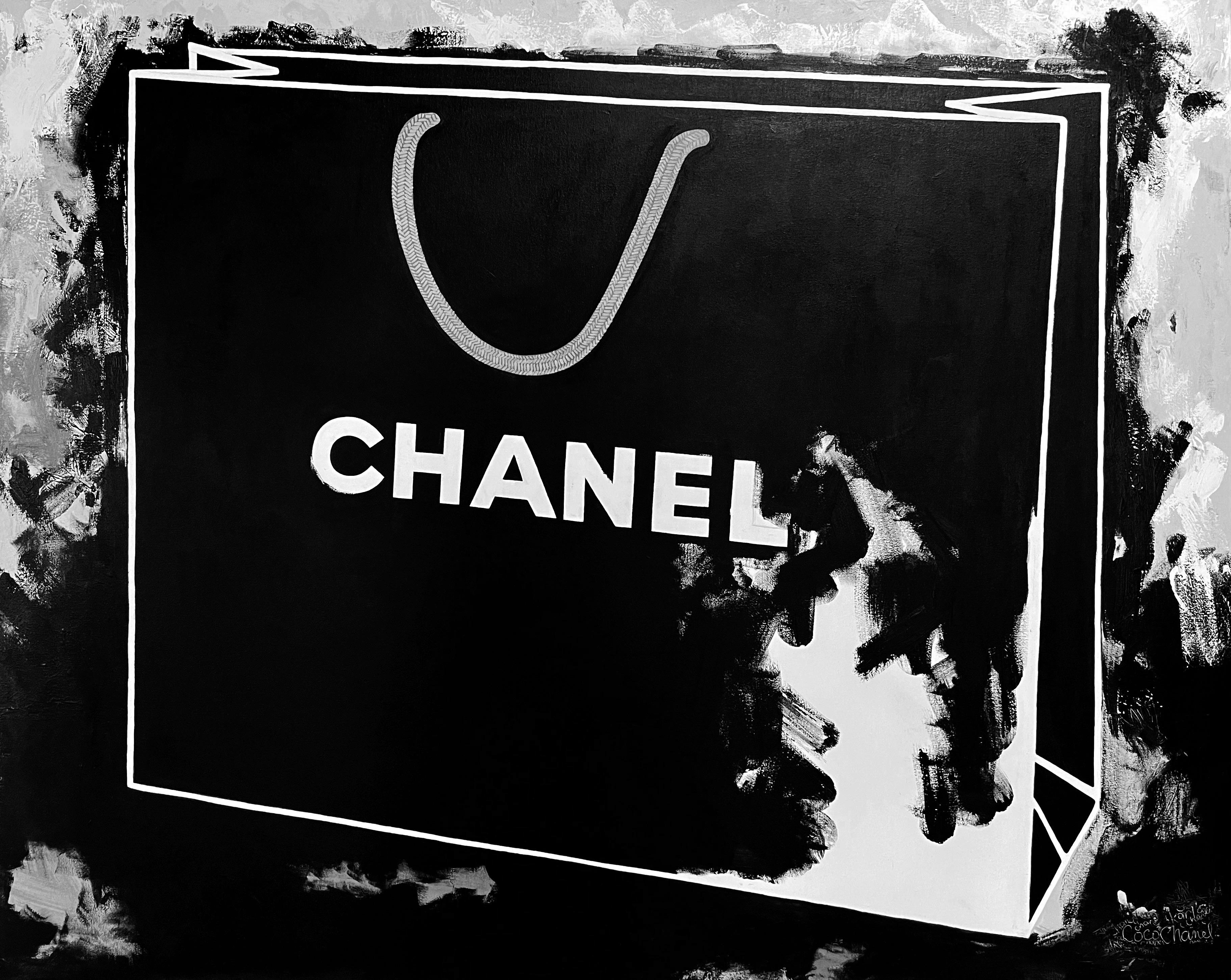 My Chanel Tasche - 48"x60", Stillleben-Gemälde, Einkaufstasche, Mode, Frauen