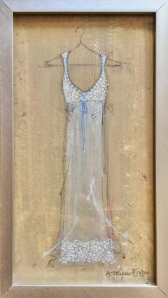 Camisón Noche - 5 "x9", Obra de Arte Enmarcada Pequeña, Blanco, Beige, Femenino