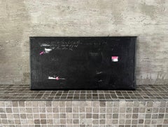 Notes And Things - 6"x12", Black, White, Pink Abstract Painting On Canvas