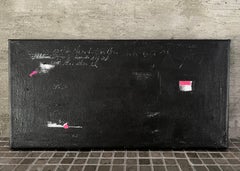 Notes et choses - 6"x12", peinture abstraite noire, blanche, rose