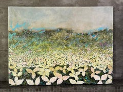 One Hundred Thousand Trilliums - 18"x24", Landschaft, Blumen, Grün, Blau