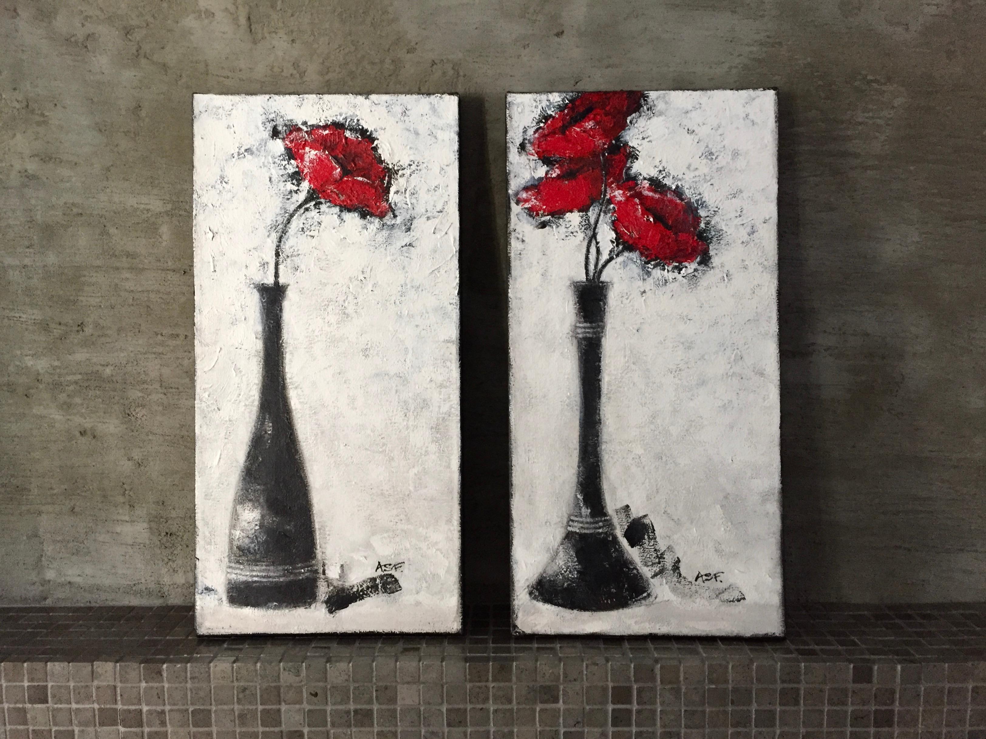 Red Poppy (Red, Black, White Floral Painting) 1