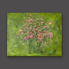 Only Pink - 8”x10”, Still Life Painting, Floral Art, Texture Flowers, Pink Green