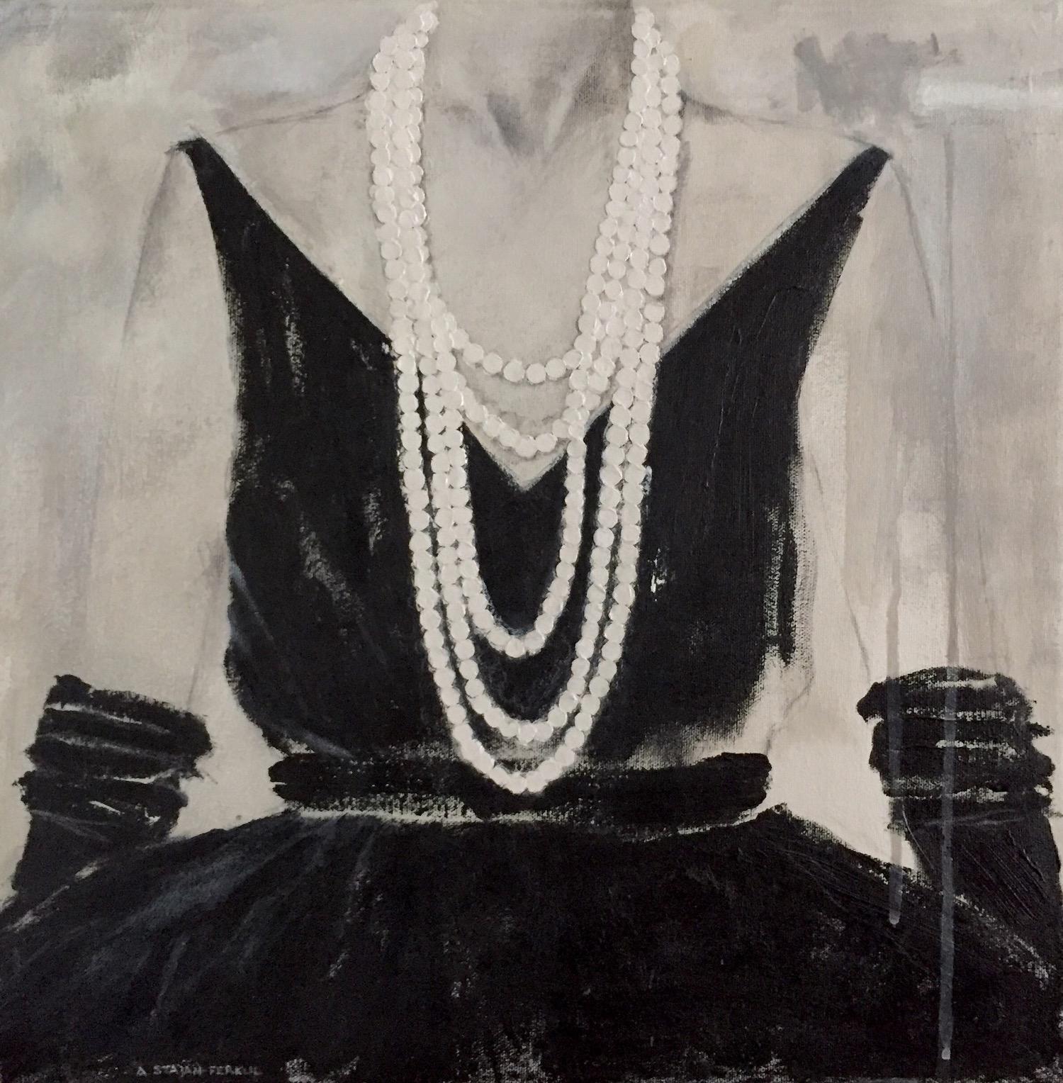 NUIT D'OUVERTURE - Cette paire de peintures complémentaires met l'accent sur l'association de détails complexes et d'une composition forte. Les perles, faites de collage de papier, sont très détaillées et forment de délicates textures ton sur ton.