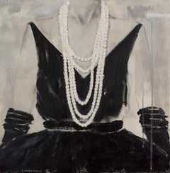 Noche de Inauguración, 2 Cuadros, 16 "x16" Ea, Díptico, Vestido de Perlas Tux, Blanco y Negro