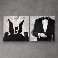 Opening Night - (16"x16" (x2) - Two Paintings, Black And White)