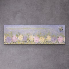 PASTEL SKY, 30 "x10" Tulipani testurizzati, Rosa, Blu, Verde Paesaggio da giardino, Fiori