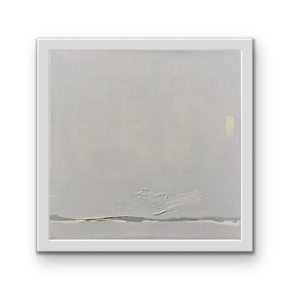 Peace And Quiet - (12”x12”, Grey, Beige, Minimal Abstract Landscape Painting) For Sale 8
