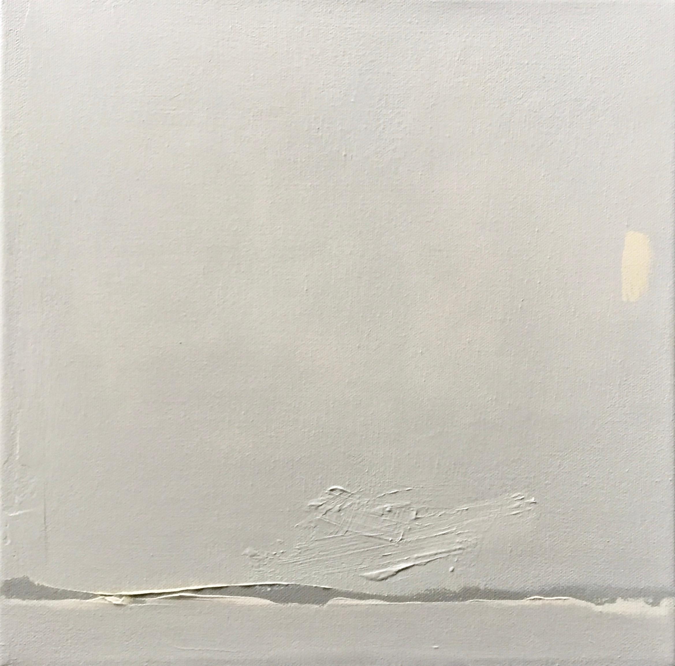 In this minimal abstract painting, emphasis is placed on simplifying the composition. Tone on tone paint textures create gentle movement and visual harmony. The restrained palette makes for a minimalist aesthetic with a calm vibe. 

To view more of