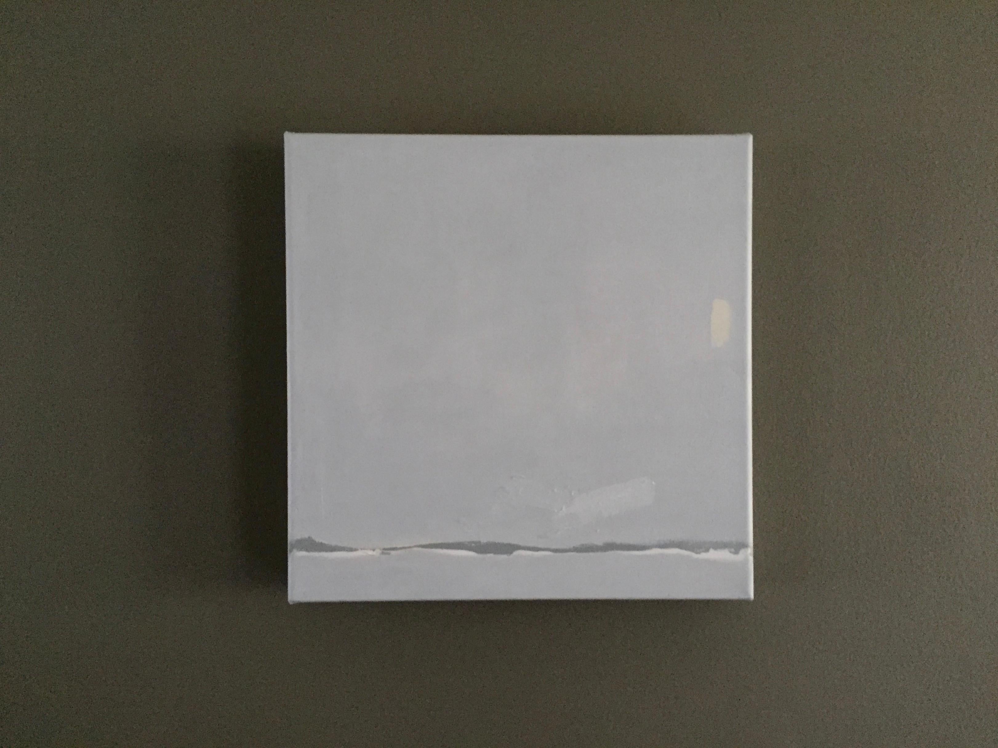 Peace And Quiet - (12”x12”, Grey, Beige, Minimal Abstract Landscape Painting) For Sale 7