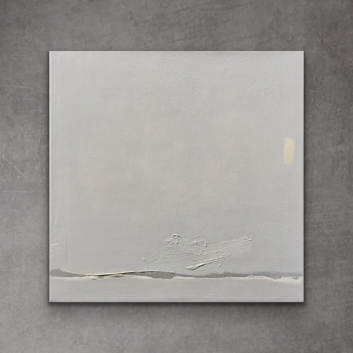Andrea Stajan-Ferkul Abstract Painting - Peace And Quiet - (12”x12”, Grey, Beige, Minimal Abstract Landscape Painting)