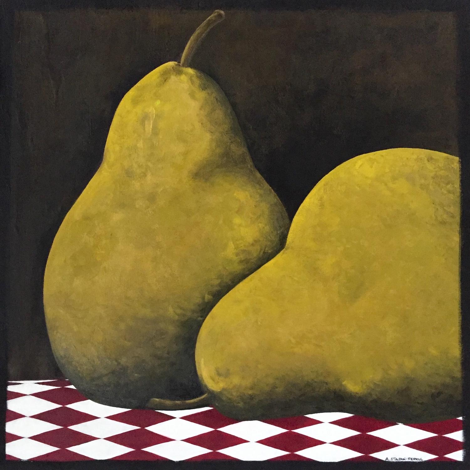 Andrea Stajan-Ferkul Still-Life Painting - Pear Shape (30"x30" Still Life Painting)