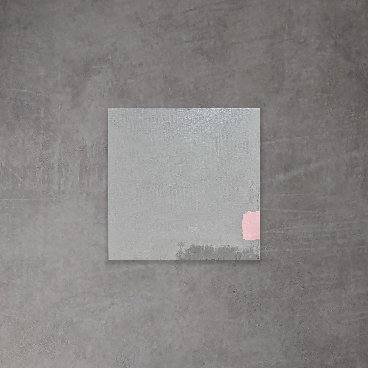 Abstract Painting di Andrea Stajan-Ferkul - Rosa - 8 "x8", Rosa e grigio, pittura astratta minimale su tela, moderna