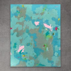 PINK ISLANDS - 24"x30", Color Abstract, Blue Green Landscape, Water, Sea