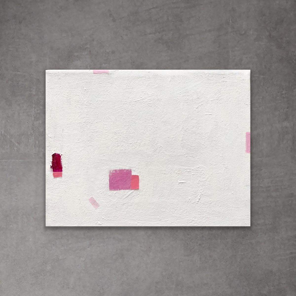 Andrea Stajan-Ferkul Abstract Painting – Rosa Dinge - 8"x10", Rosa und Weiß, minimalistisches abstraktes Gemälde