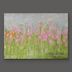 Rosa Tulpen - 3"x5" - Kleines Kunstwerk auf Papier, Blumenlandschaft, Pastellblumen