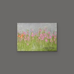 Pink Tulips - 3"x5" - Small Artwork On Paper, Floral Landscape, Pastel Flowers