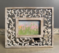 Pink Tulips - 3"x5" - Small Artwork On Paper, Framed,  Pastel Flower Landscape