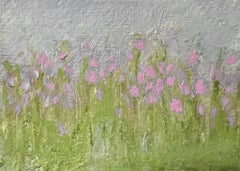 Sky gris - 5"x7" - Œuvre d'art sur papier, tulipes rose pastel. Paysage floral