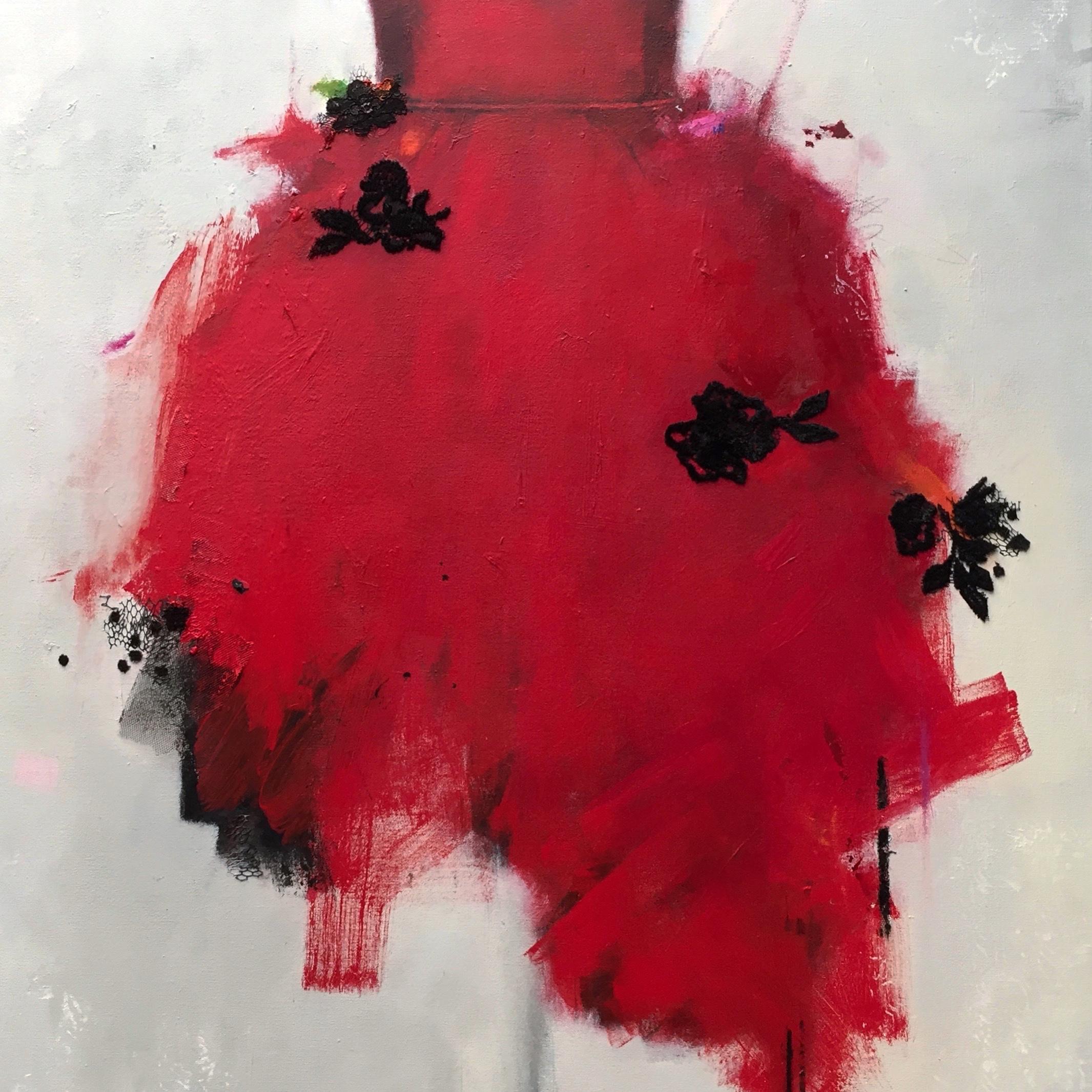 Put On A Red Dress And Make Yourself A Drink (Dress 29) - 30”x60” Dress Painting For Sale 2