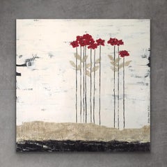 Red Heads 1 (24"x24", Red, White And Black Floral, Landscape, Painting)