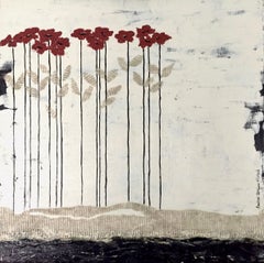 Red Heads #2 - 24"x24", White, Black, Red, Floral Landscape, Christmas Gift