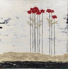 Red Heads 1 - 24"x24", Red, White And Black Floral Landscape, Poppies, Flowers