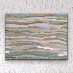 Sand And Water (30”x40”, Blue/Green/Tan Abstract Landscape, Seascape Painting)