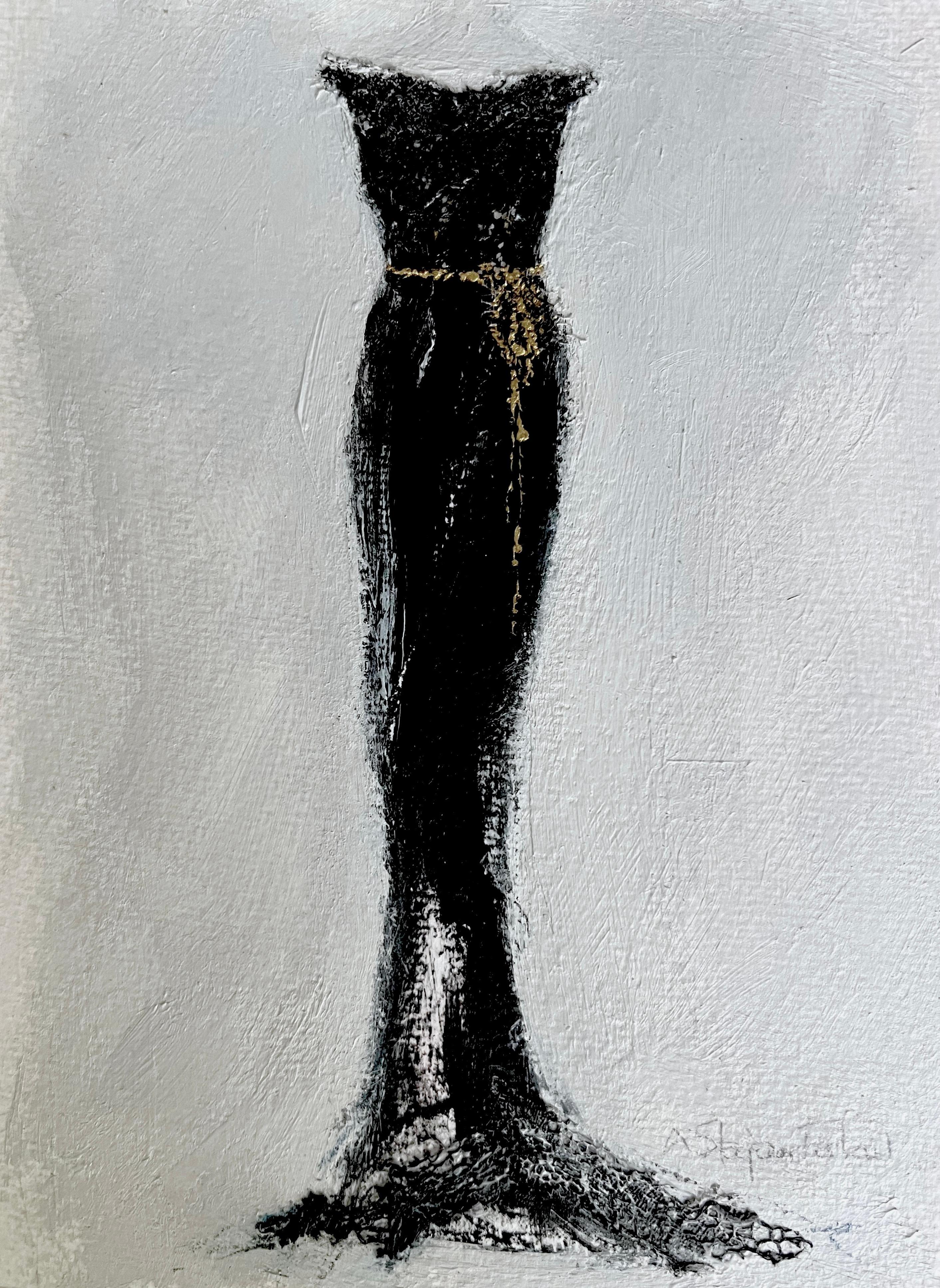 SILHOUETTE - Dieses Kunstwerk auf Papier vermittelt einen Hauch von klassischem, schlichtem Glamour. Die Mischung aus textilen Strukturen und zarten goldenen Details an der Taille sorgt für einen raffinierten, eleganten Effekt. Kleine Kunstwerke