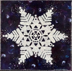 Snowflake In The Sky, 8"x8", Blue, White, Winter, Snow, Star, Christmas Painting