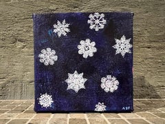Les flocons de neige - lll (4 "x4", bleu, blanc, hiver, neige, Noël, petites peintures)