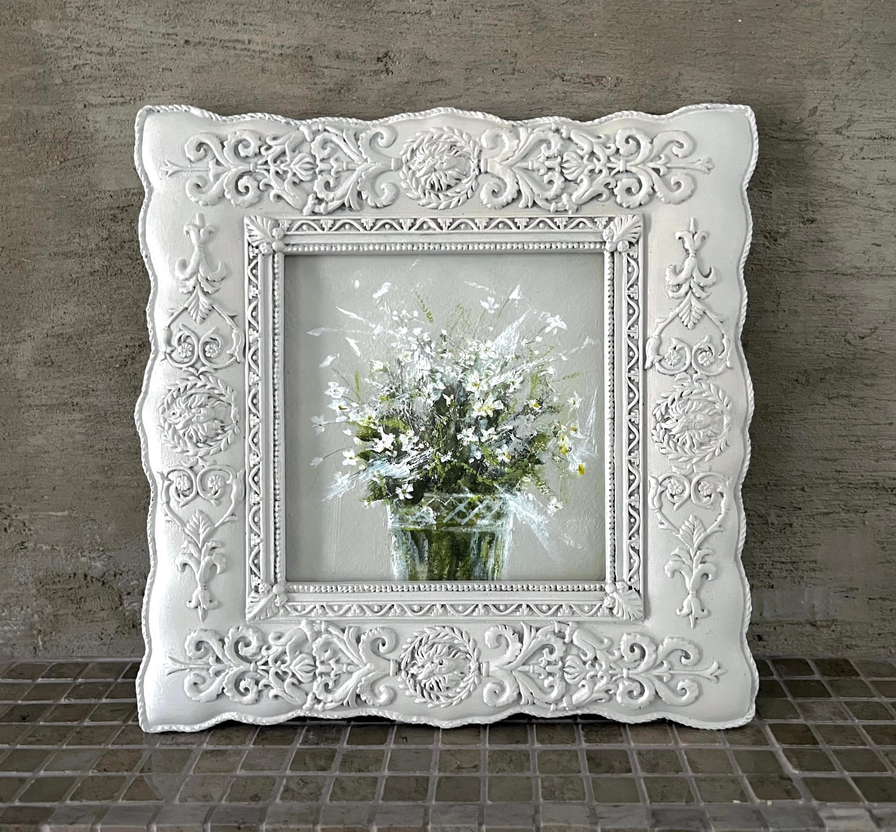 Splash Of White, 8.5 "x8.5", opera d'arte su carta con cornice, fiori delicati, botanica