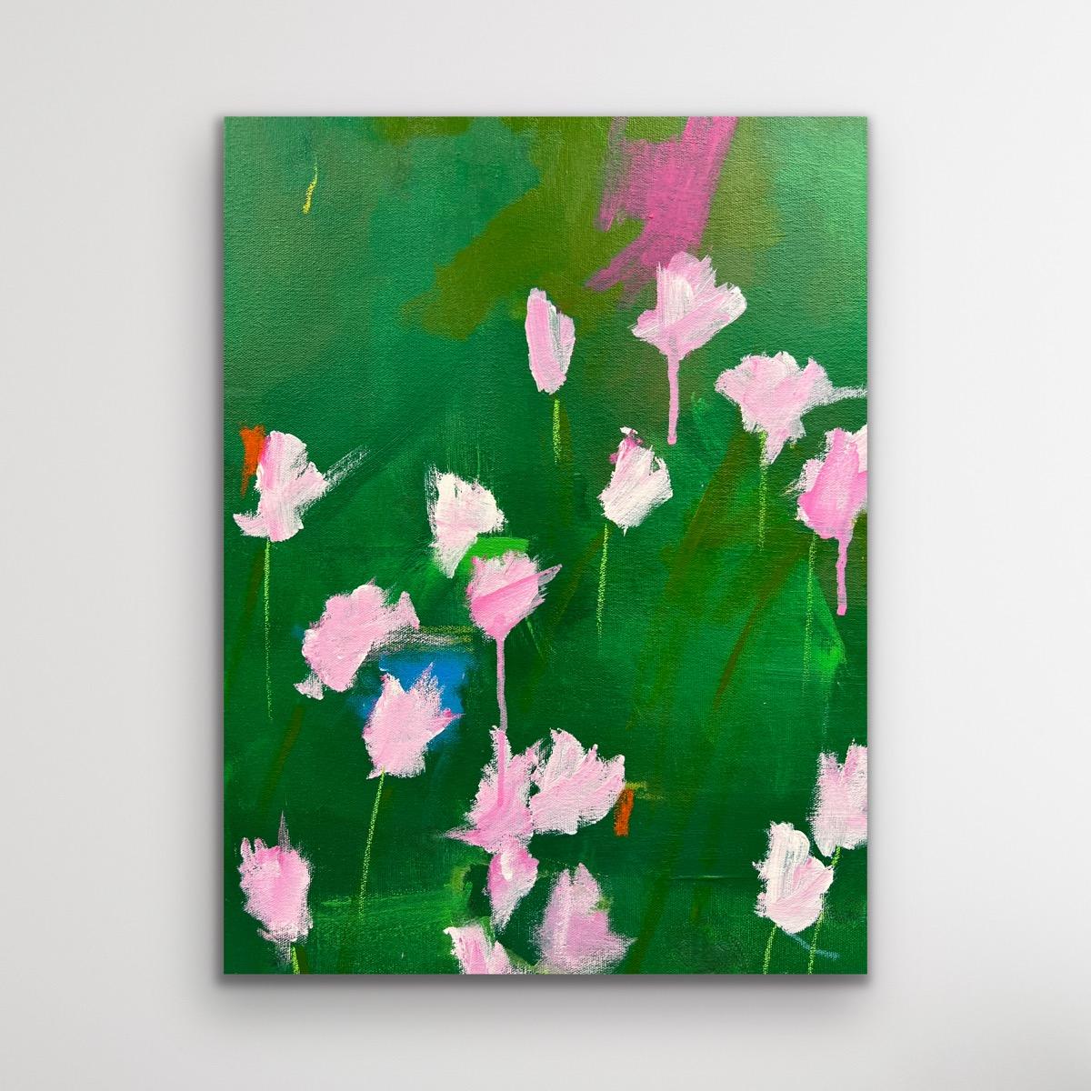 Frühlingsfieber - Dieses Gemälde interpretiert Tulpen durch abstrahierte malerische Gesten und Farbschichten, die ein Gleichgewicht zwischen erkennbarer Form und expressiven Pinselstrichen schaffen. Der Kontrast zwischen lebendiger Energie und