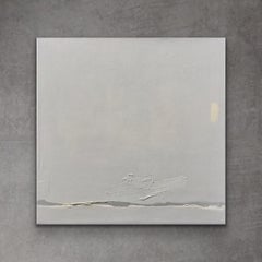 Peace And Quiet - (12”x12”, Grey, Beige, Minimal Abstract Landscape Painting)
